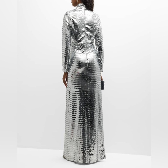 Simon Miller Silver Sequin Sculpty High Collar Maxi Dress Size 12 - Picture 2 of 11